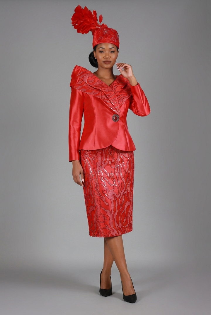 2pc Silky Twl+Seq Lace Skt Suit w/ Shoulder Dtl