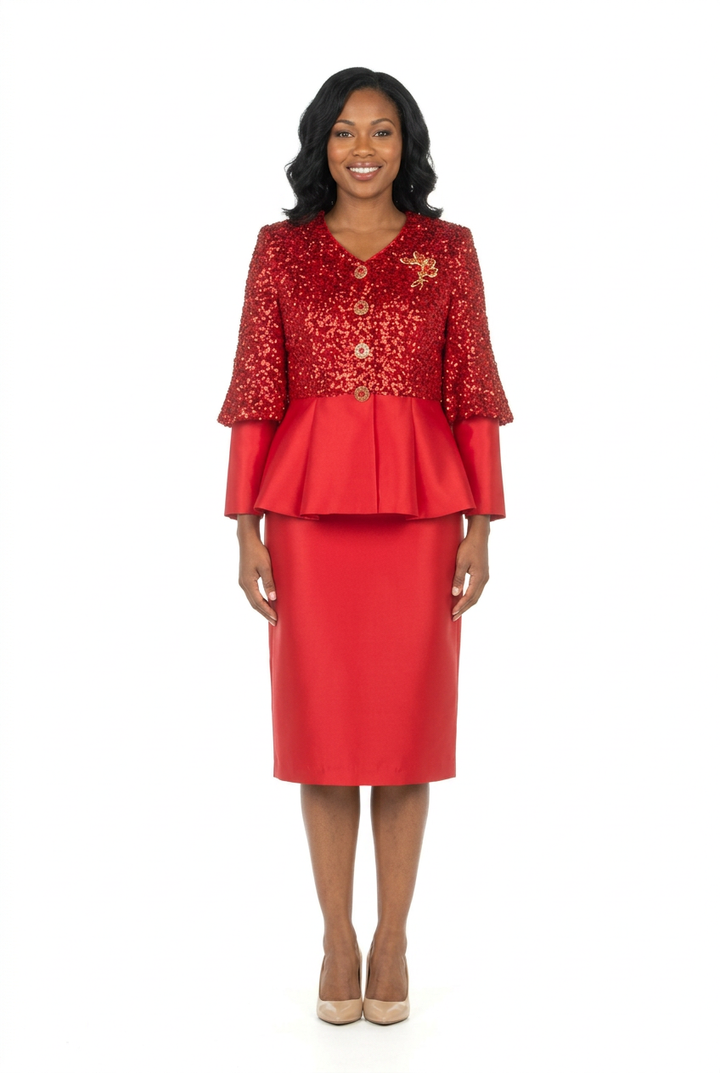 2pc Silky Twill Skt Suit w/ Seq Jkt and Brch-Plus