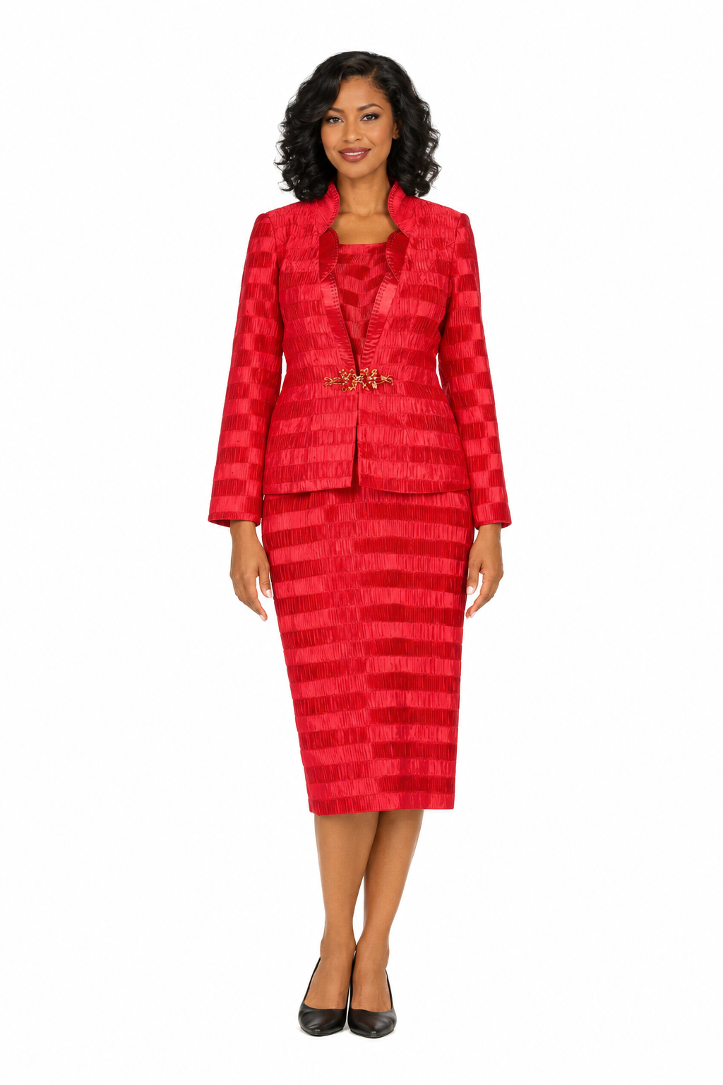 Classic Crinkle Satin 3pc Suit Ensemble-Plus