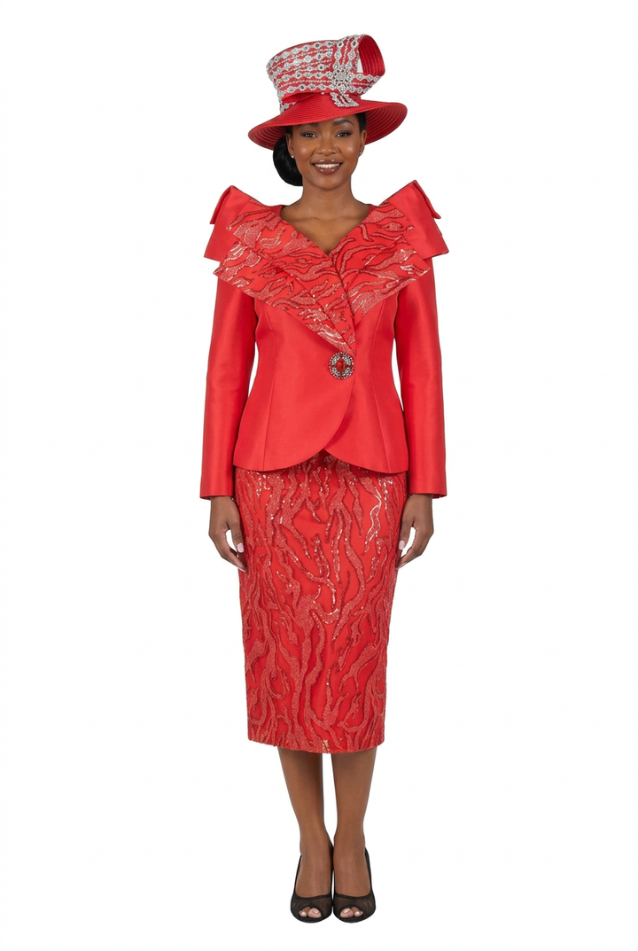 2pc Silky Twl+Seq Lace Skt Suit w/ Shoulder Dtl