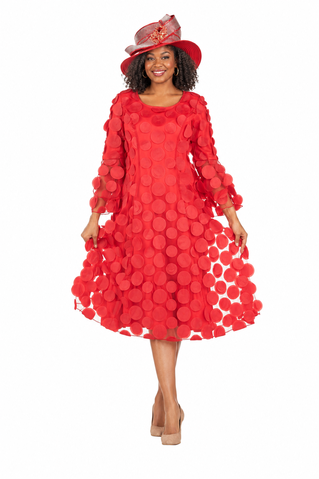 Bell Slv A-line Drs w/ Circular Petals Decor