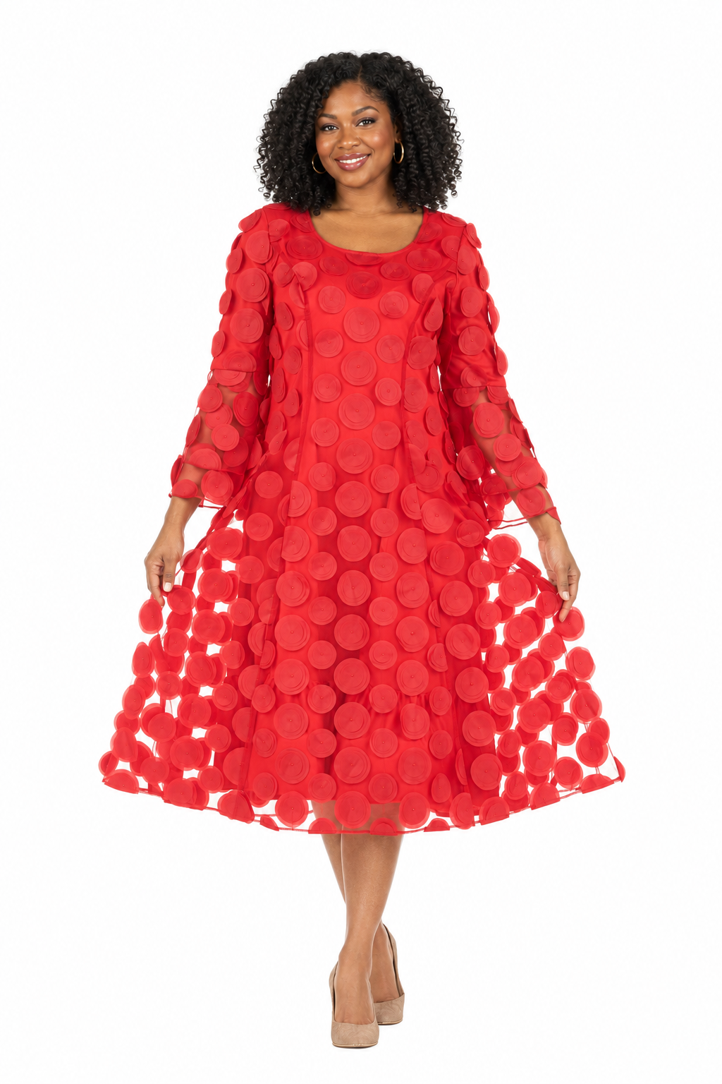 Bell Slv A-line Drs w/ Circular Petals Decor