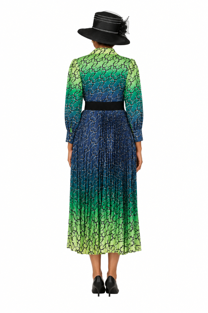 Ombre Print Flowy Pleats Drs w/ Belt