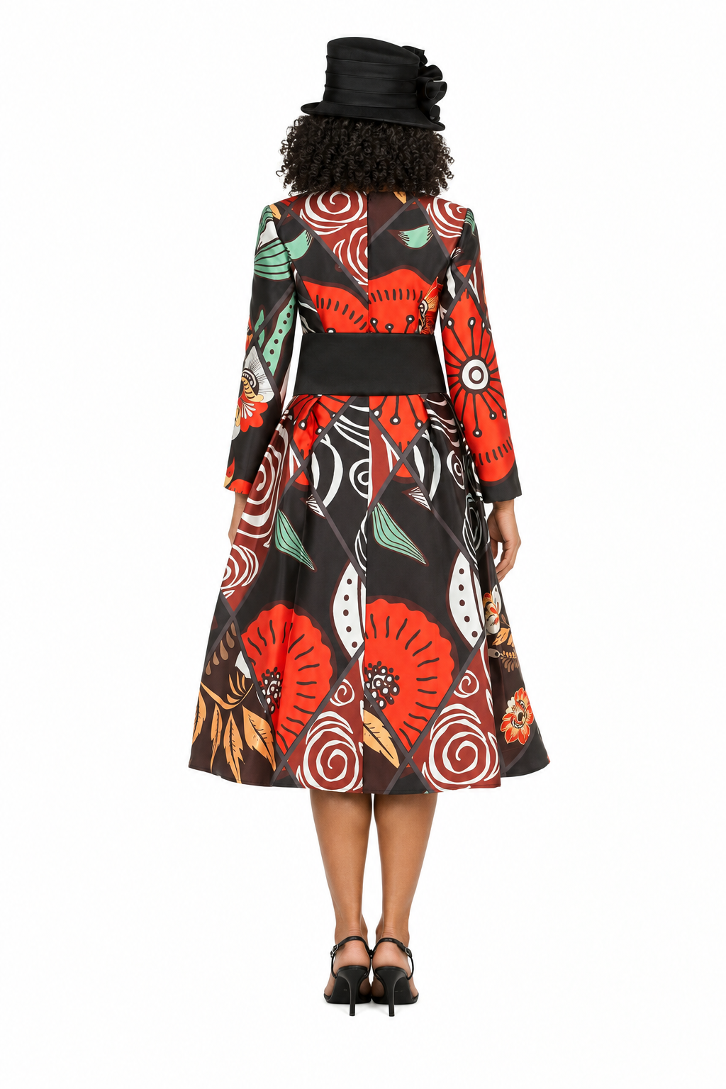 V-Neck LS Silky Twill Print Drs w/ Belt - Plus