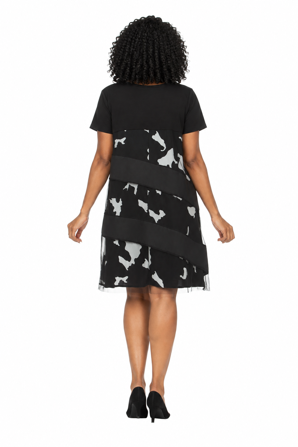 Short Slv Print/Solid Tunic Dress
