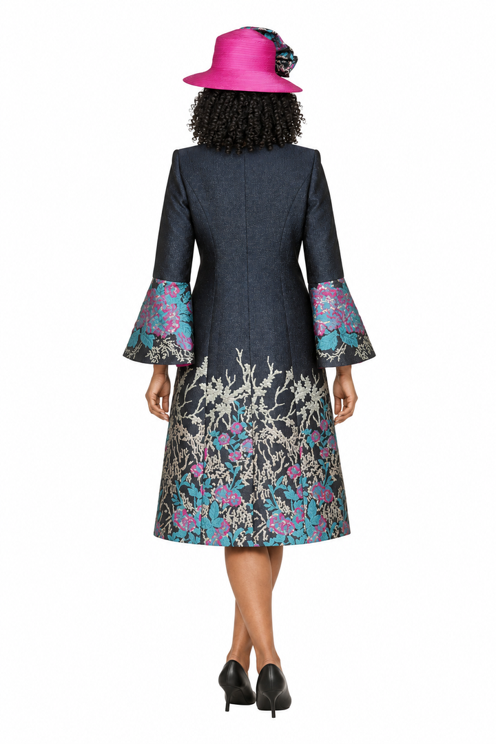 Luxe Brocade Coat&Silky Twill Dress Ensemble