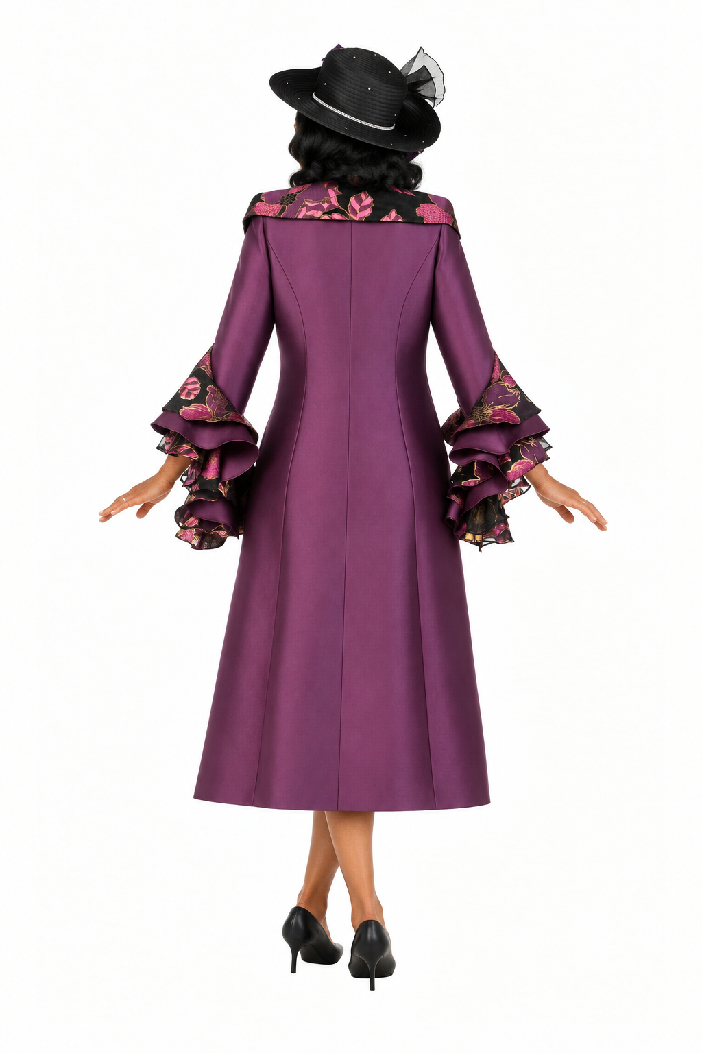 Floral Brocade Dress&Silky Twill Rfl Coat Set-Plus