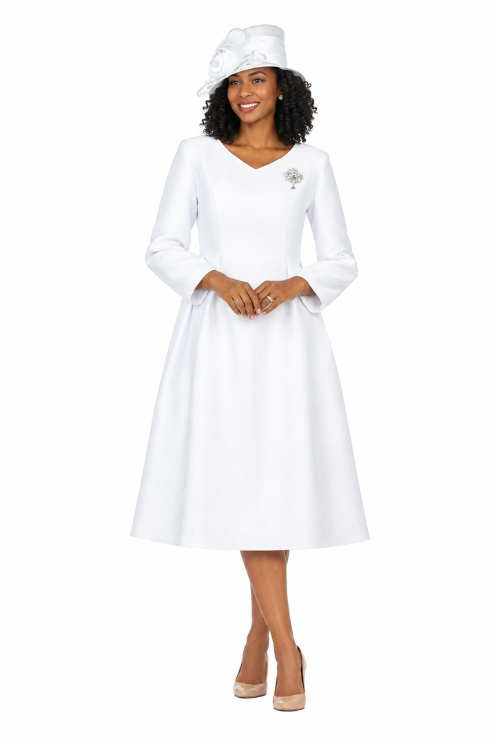 Timeless A-Line Dress with Jewel Brooch-Plus