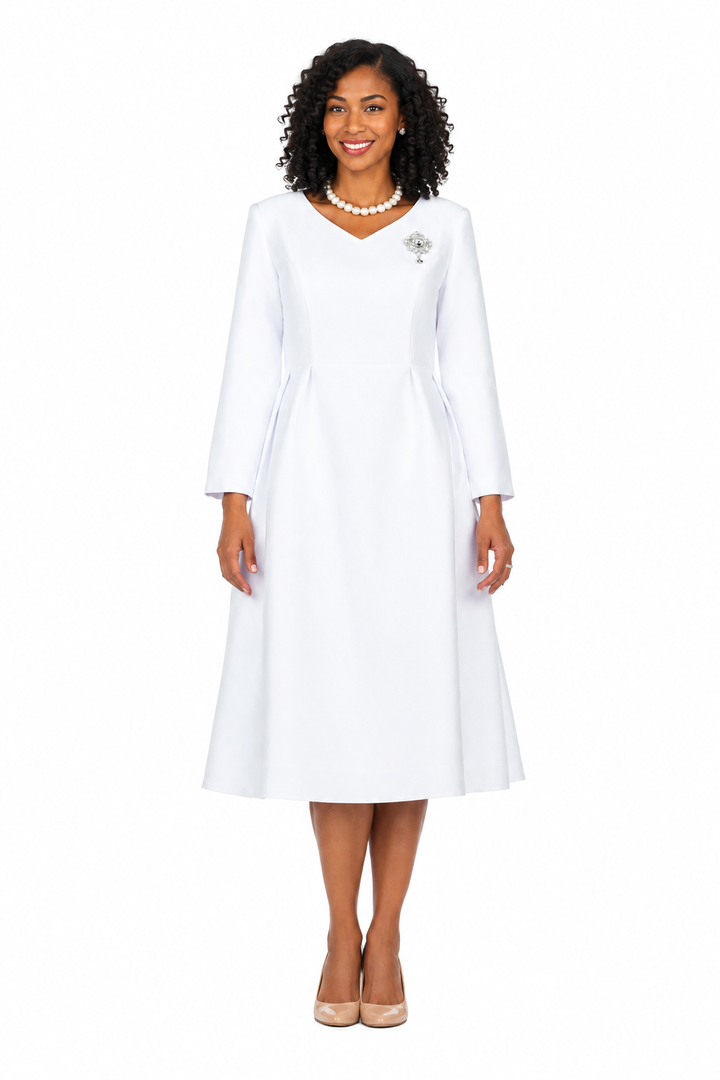 Timeless A-Line Dress with Jewel Brooch-Plus