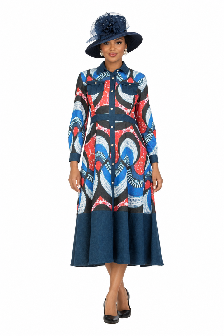 Button Down Denim Shirt Dress in Prints-Plus
