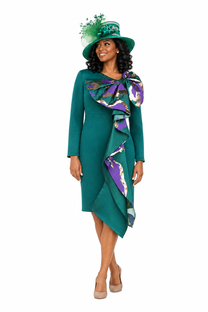 Scuba Sheath Dress with Statement Bow & Sash