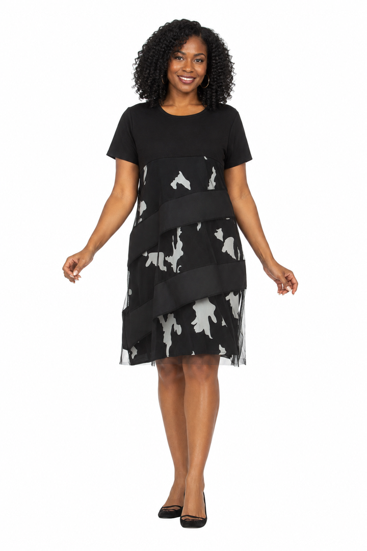 Short Slv Print/Solid Tunic Dress