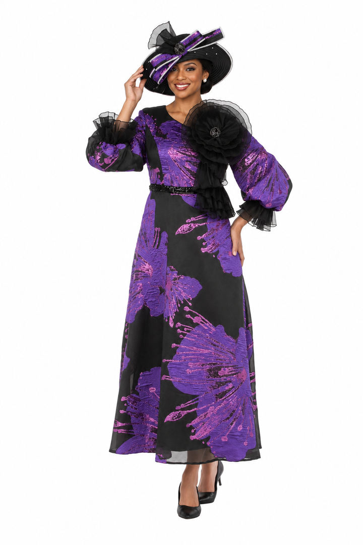 Metallic Brocade A-line Drs w/ Statement Flwr-Plus