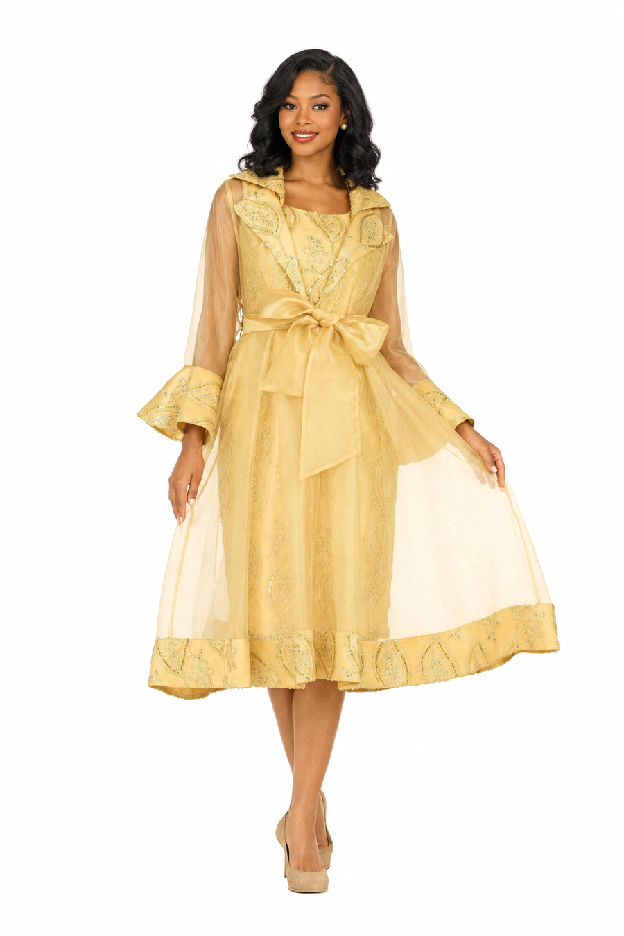 Embroidered Mesh 2pc A-Line Jkt Drs w/ Belt-Plus