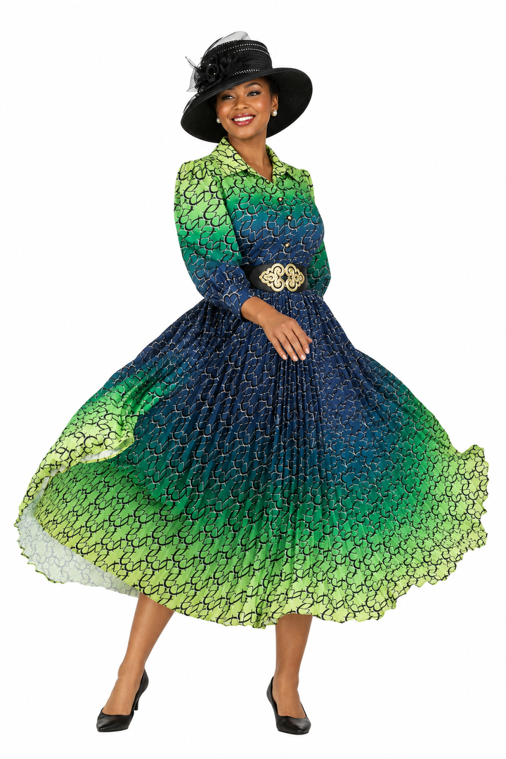 Ombre Print Flowy Pleats Drs w/ Belt-Plus