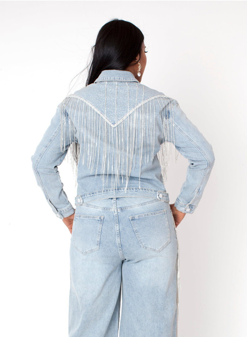Rhinestone Fringe Denim Jacket – 82938