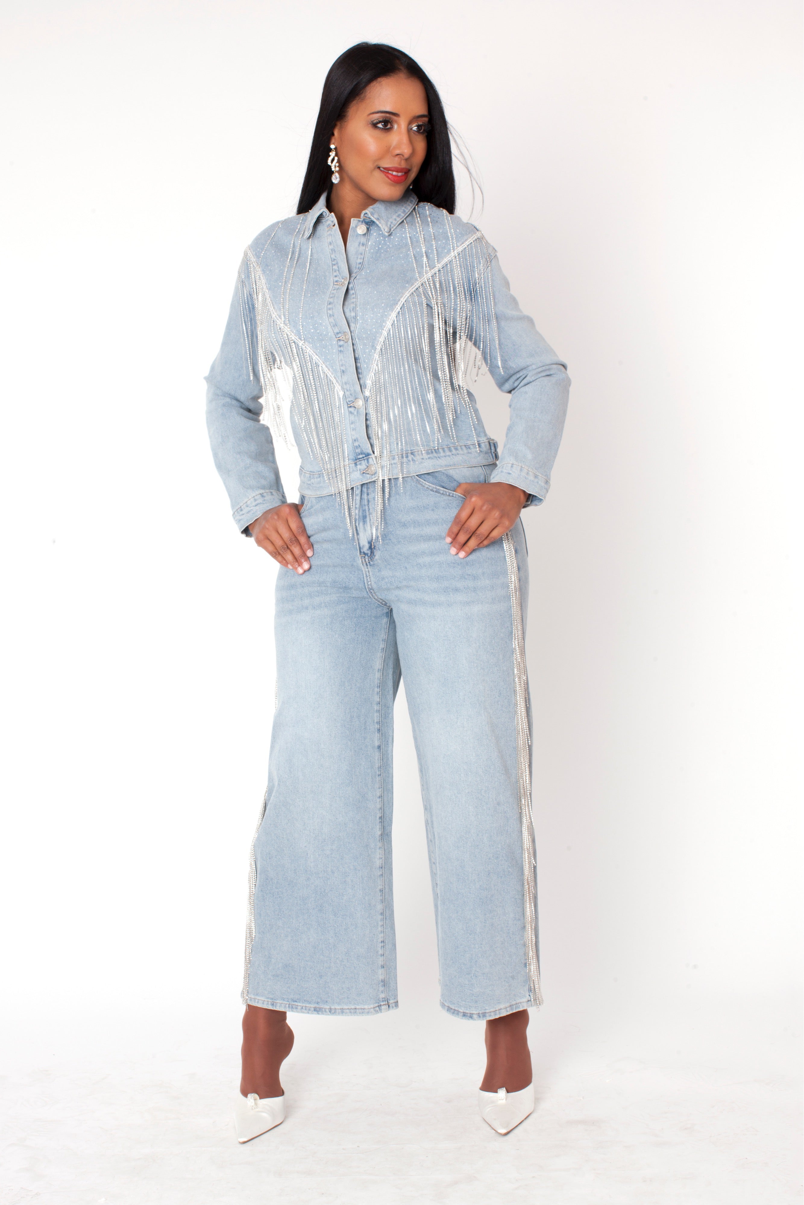 Rhinestone Fringe Jean - 82939
