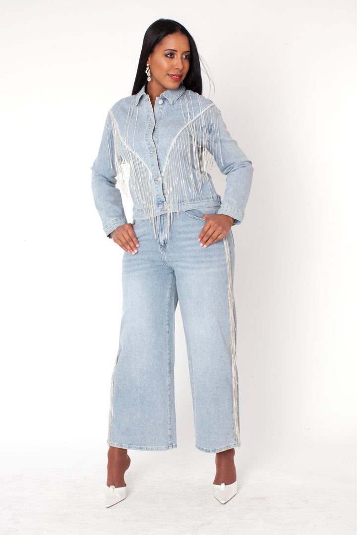 Rhinestone Fringe Jean - 82939