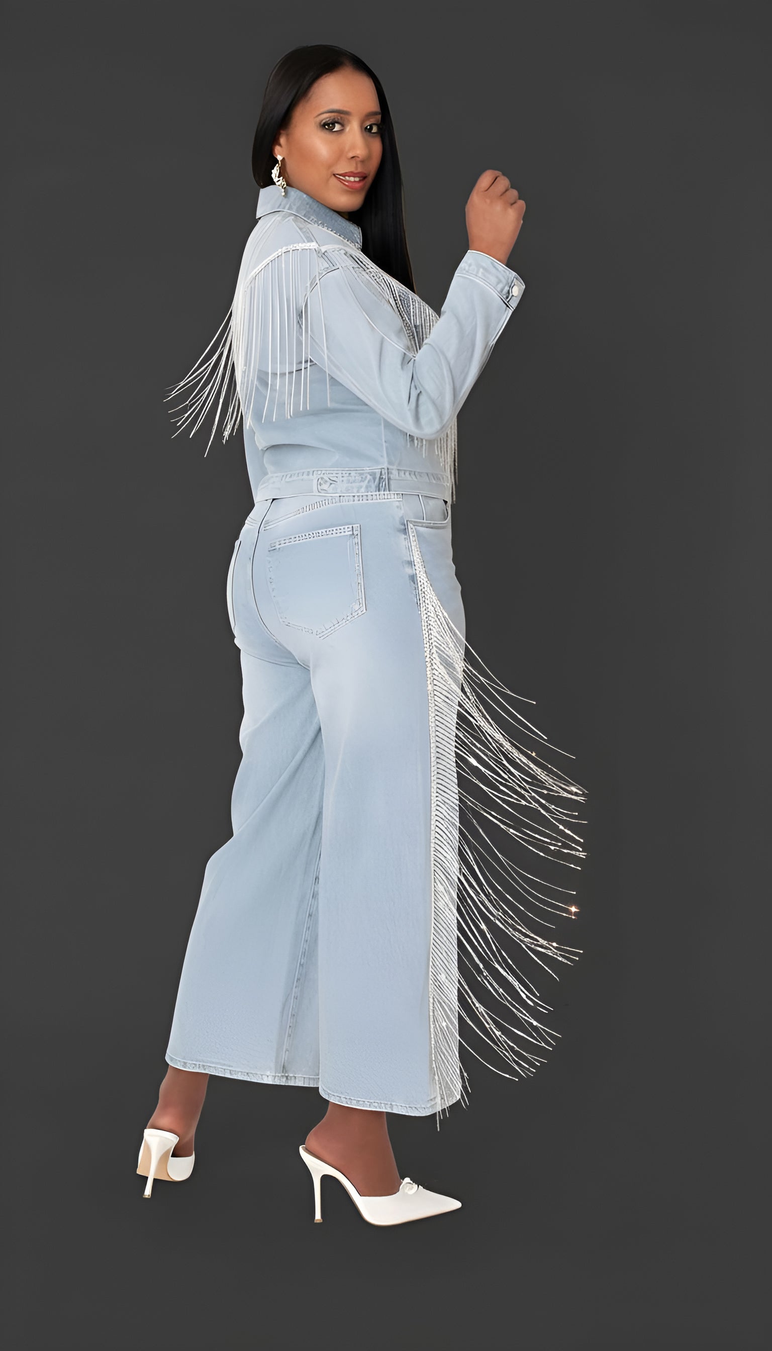 Rhinestone Fringe Jean - 82939