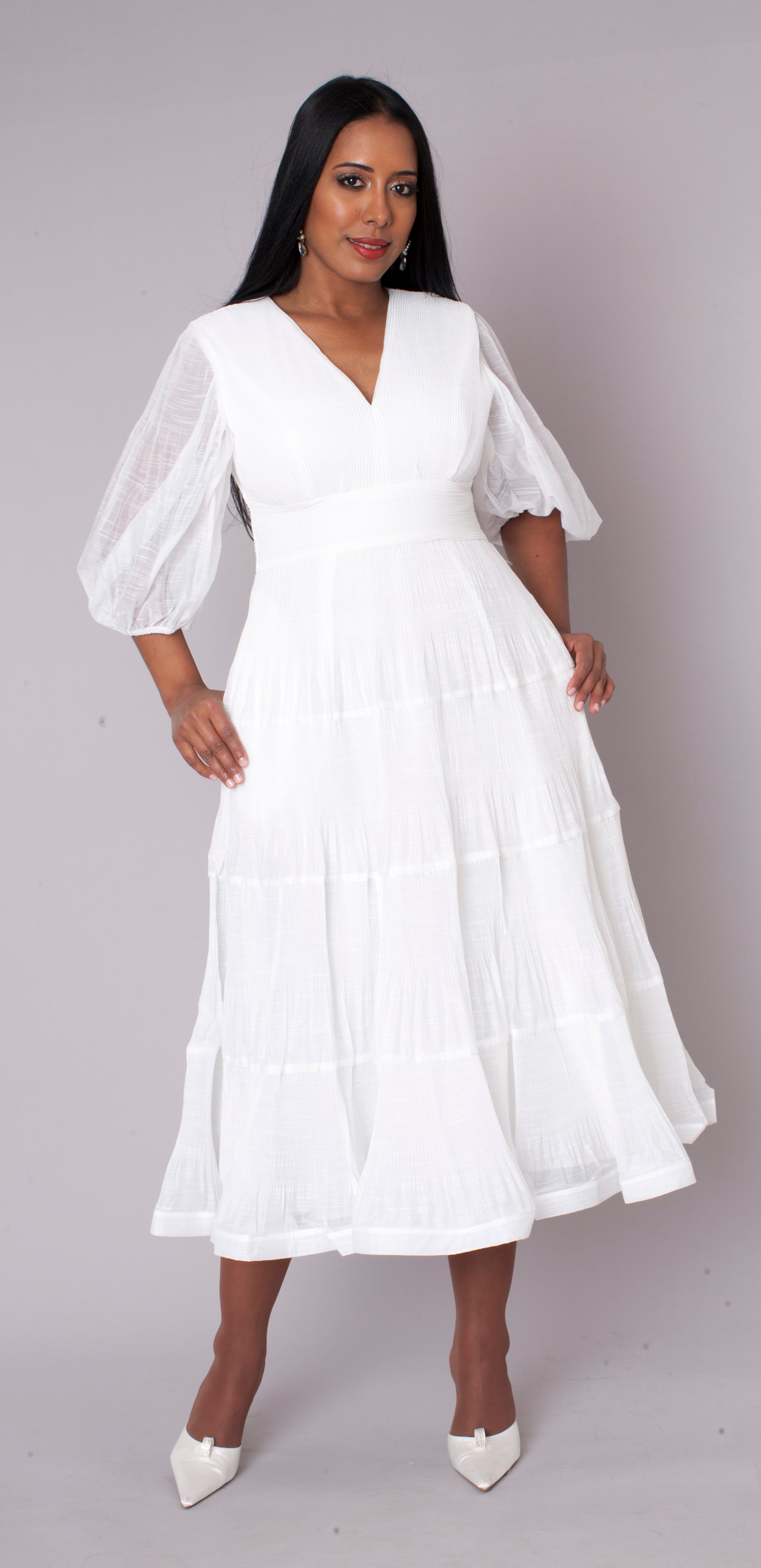 Romantic Tiered Maxi Dress with Balloon Sleeves- 82762