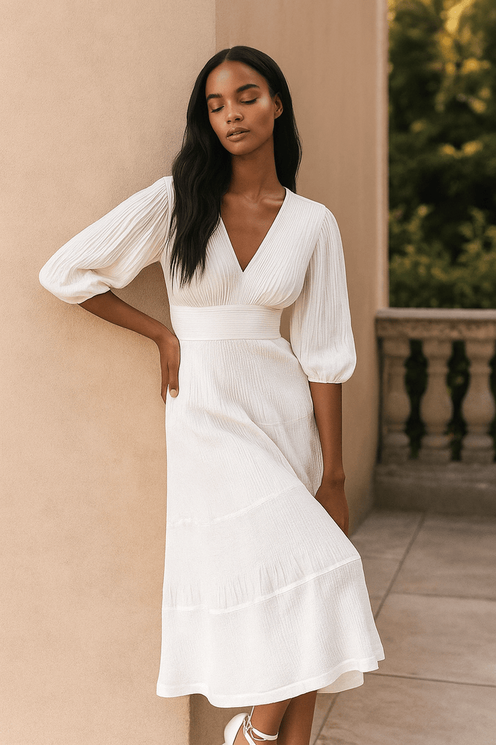 Romantic Tiered Maxi Dress with Balloon Sleeves- 82762