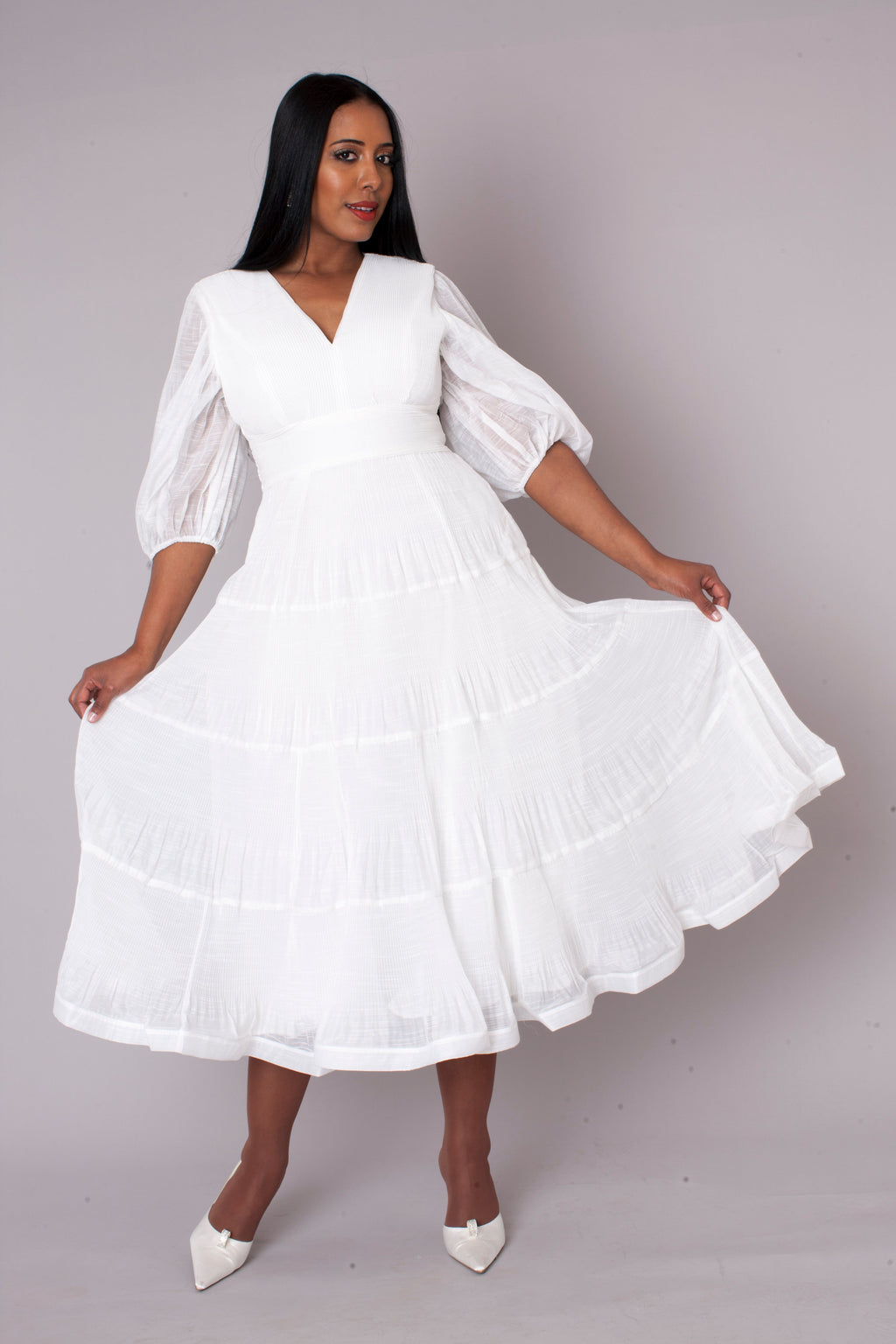 Romantic Tiered Maxi Dress with Balloon Sleeves- 82762