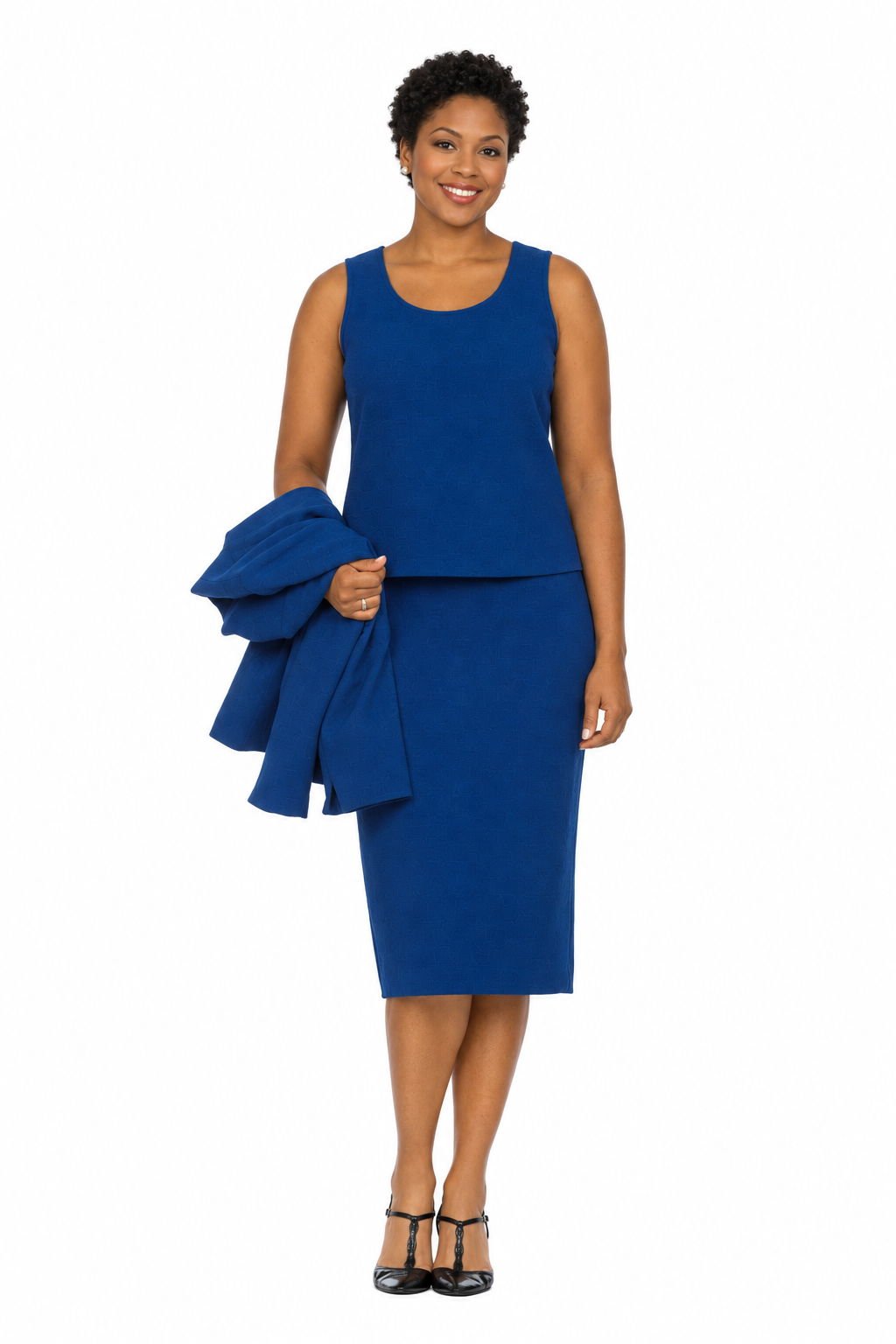 3pc Round Neck Clean Lines Skirt Suit - Plus size