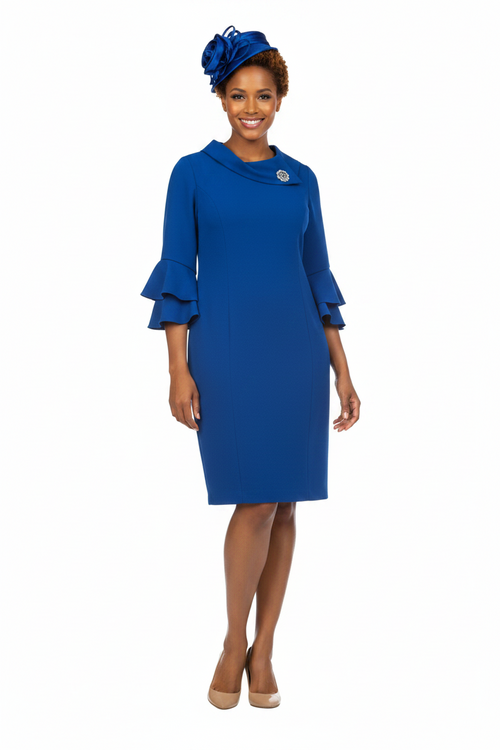 Draped Collar Bell Sleeve Shift Dress