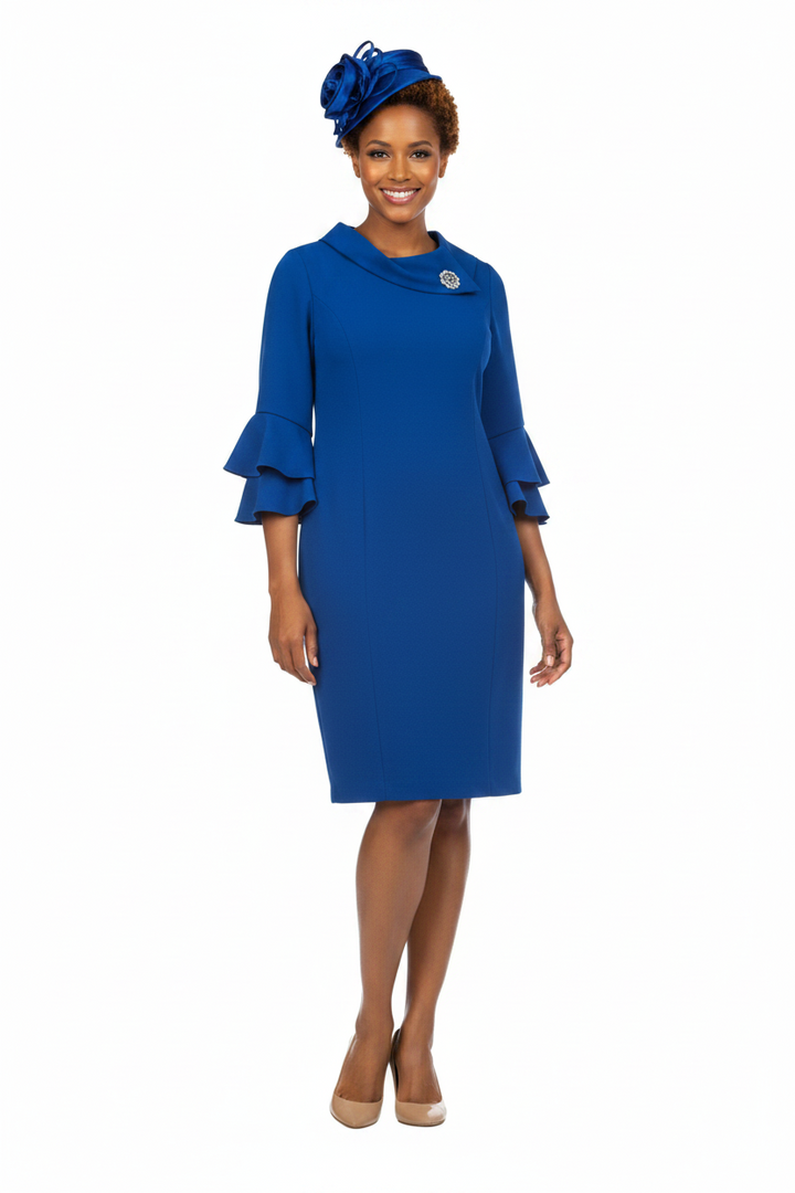 Draped Collar Bell Sleeve Shift Dress