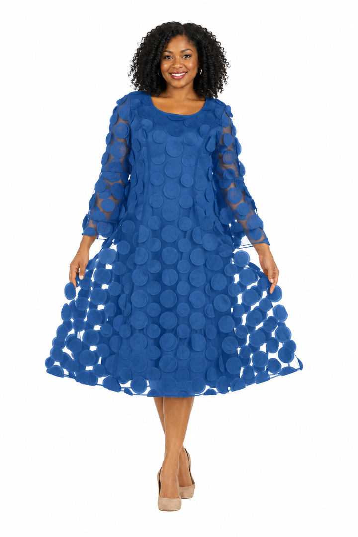 Bell Slv A-line Drs w/ Circular Petals Decor