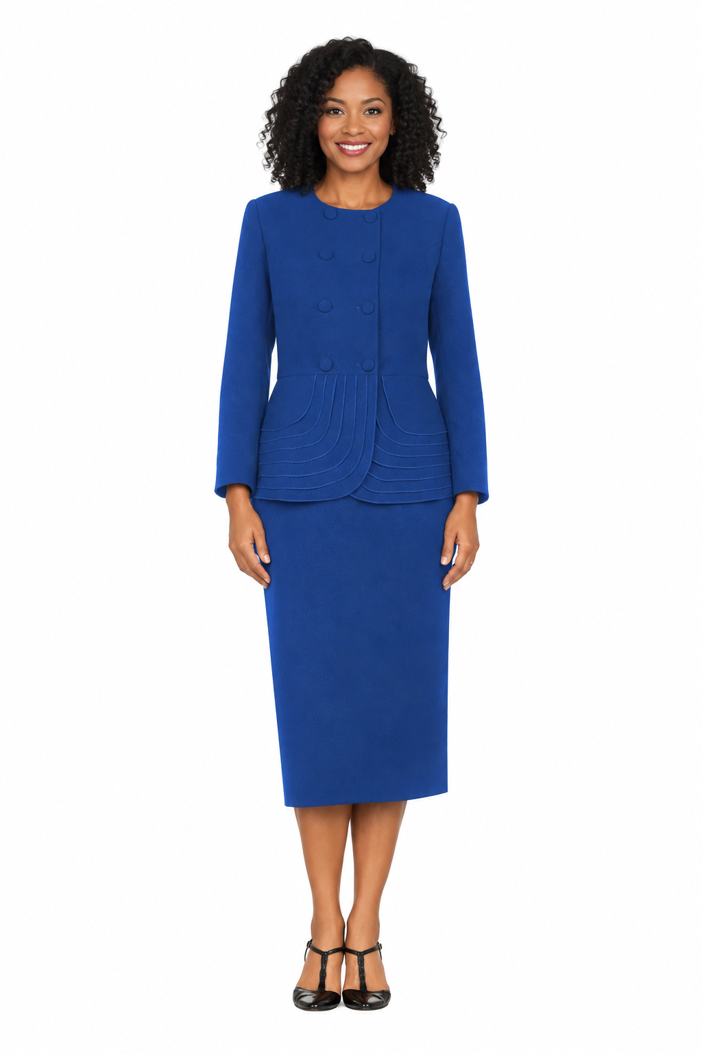 2pc Dbl Brstd Tiered Peplum Jkt Skt Suit-Plus