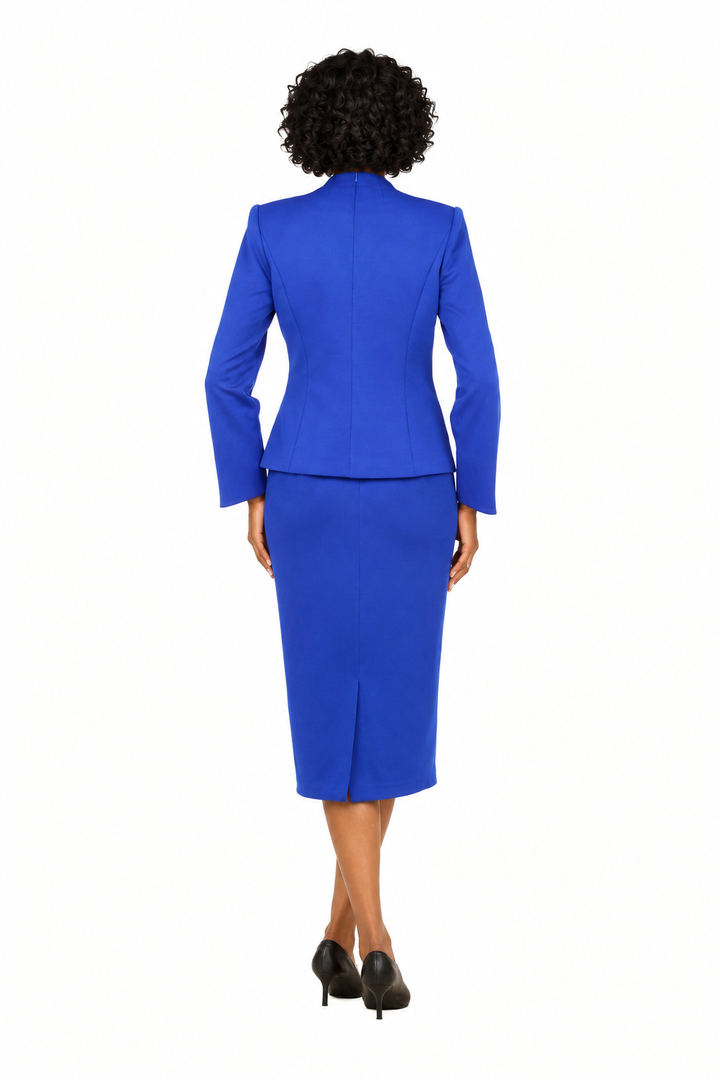 2pc Light Scuba Skirt Suit w/ Pleats & Stones