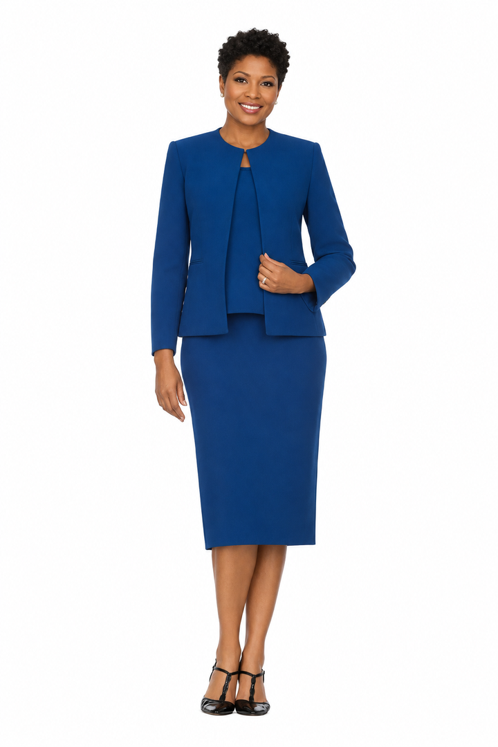 3pc Round Neck Clean Lines Skirt Suit - Plus size