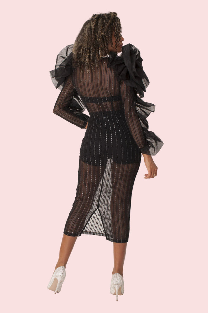 Sheer Ruffled Midi Dress -82185