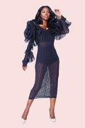 Sheer Ruffled Midi Dress -82185