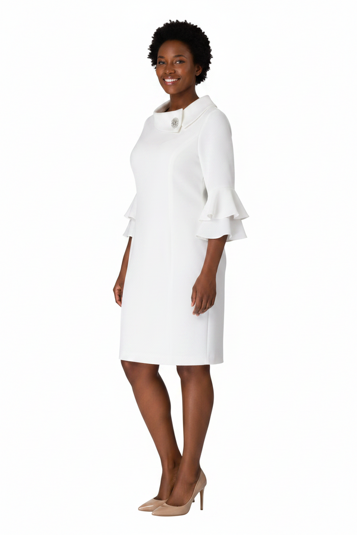 Draped Collar Bell Sleeve Shift Dress-Plus