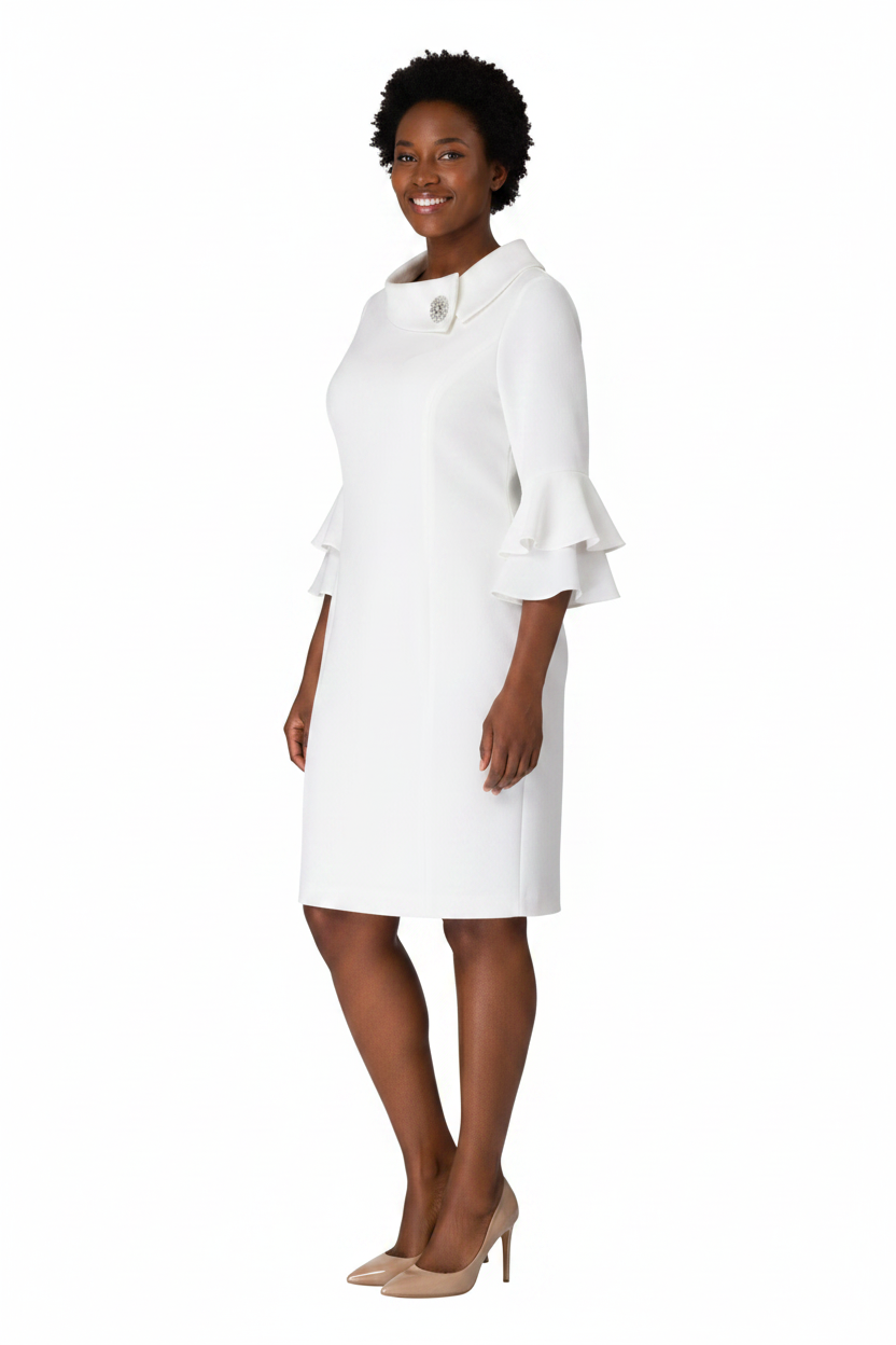 Draped Collar Bell Sleeve Shift Dress