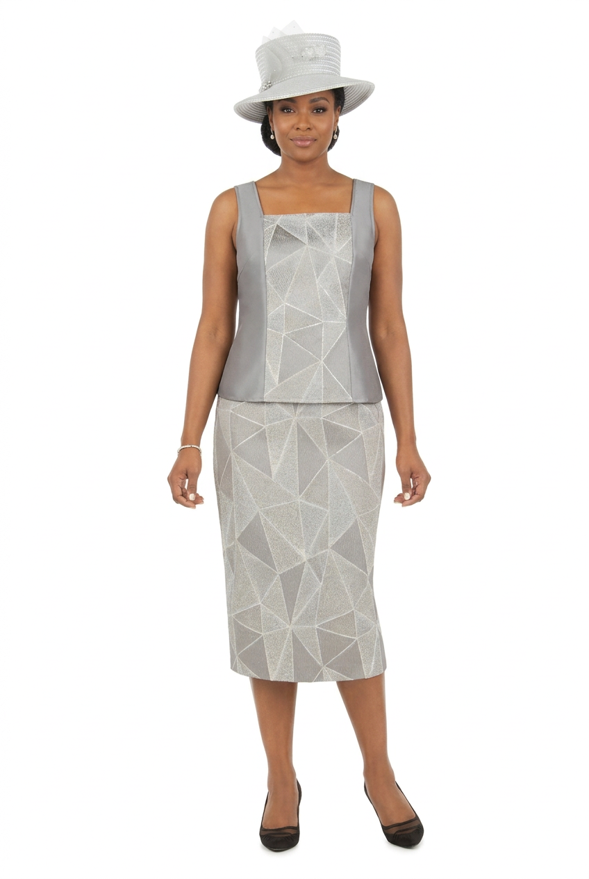 3pc Geometric Ptn Brcd Skt Suit w/ Stones-Plus