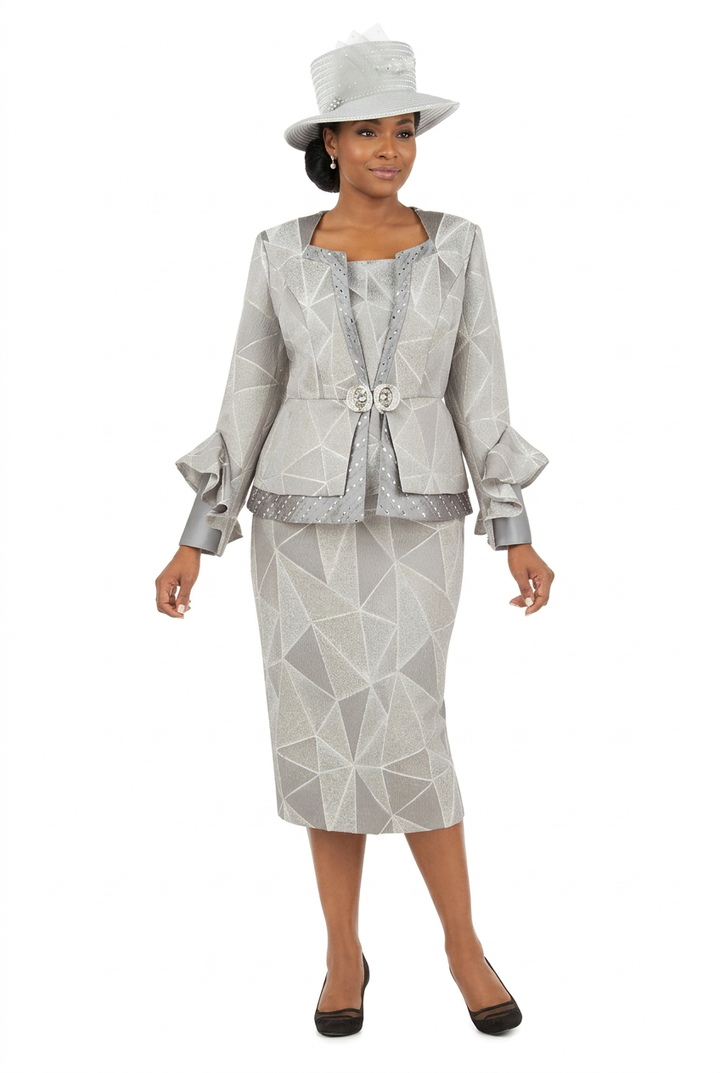 3pc Geometric Ptn Brcd Skt Suit w/ Stones