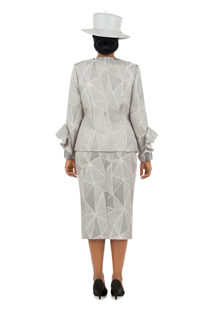 3pc Geometric Ptn Brcd Skt Suit w/ Stones