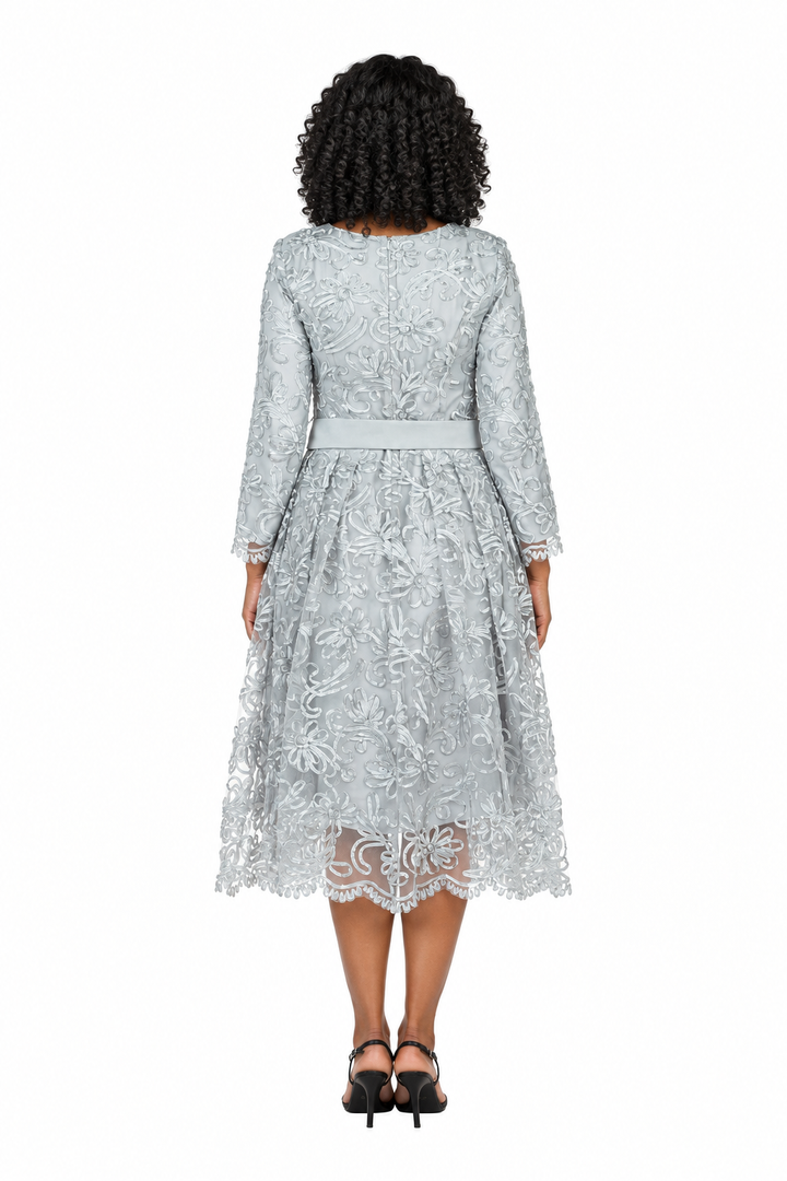 Long Slv Lux Lace A-line Dress w/ Belt