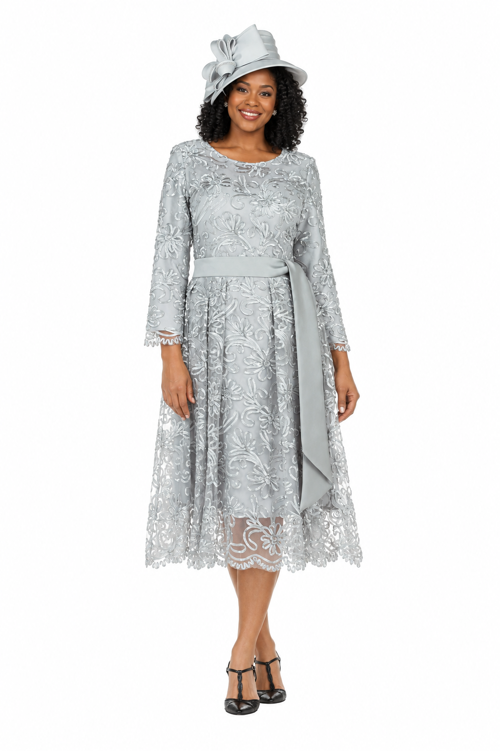 Long Slv Lux Lace A-line Dress w/ Belt