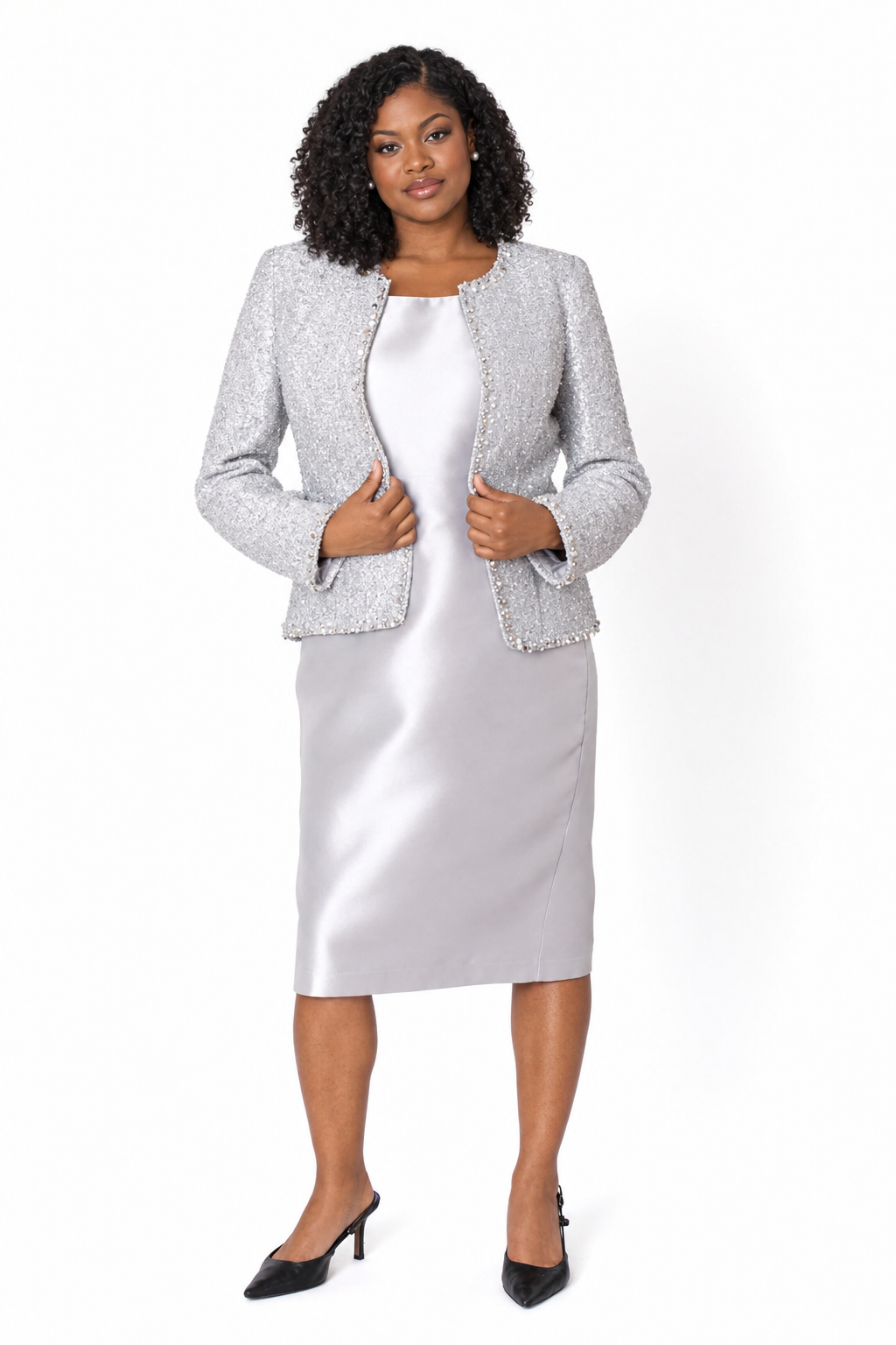 Metallic Jacket Church Dress Set - 41096
