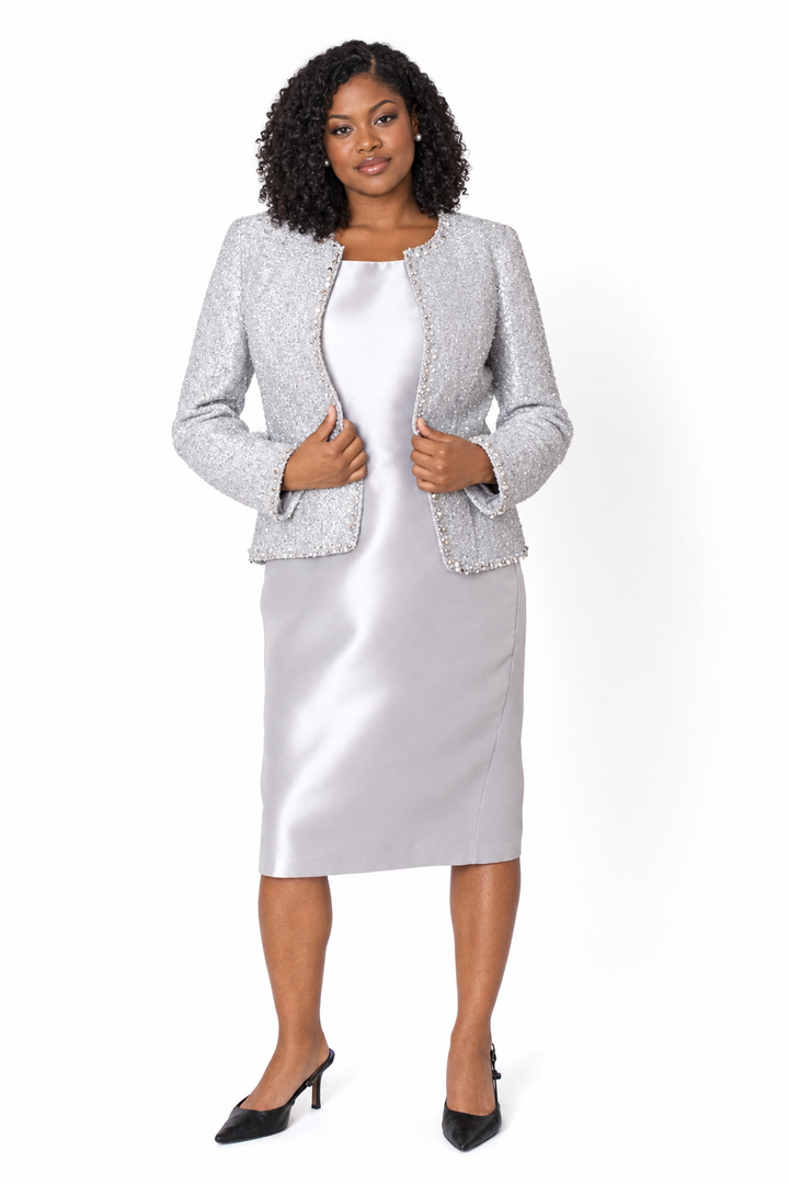 Metallic Jacket Church Dress Set - 41096