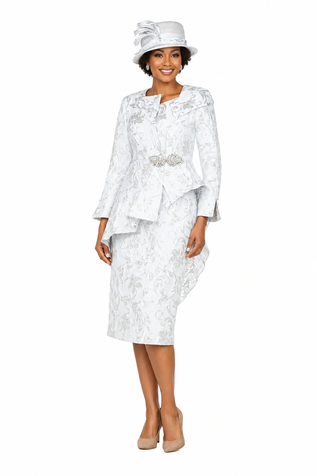 Metallic Brocade 2pc Skt Suit w/ Asymmetrical Jkt