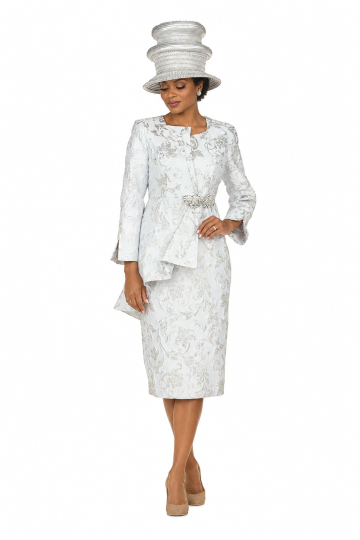 Metallic Brocade 2pc Skt Suit w/ Asymmetrical Jkt