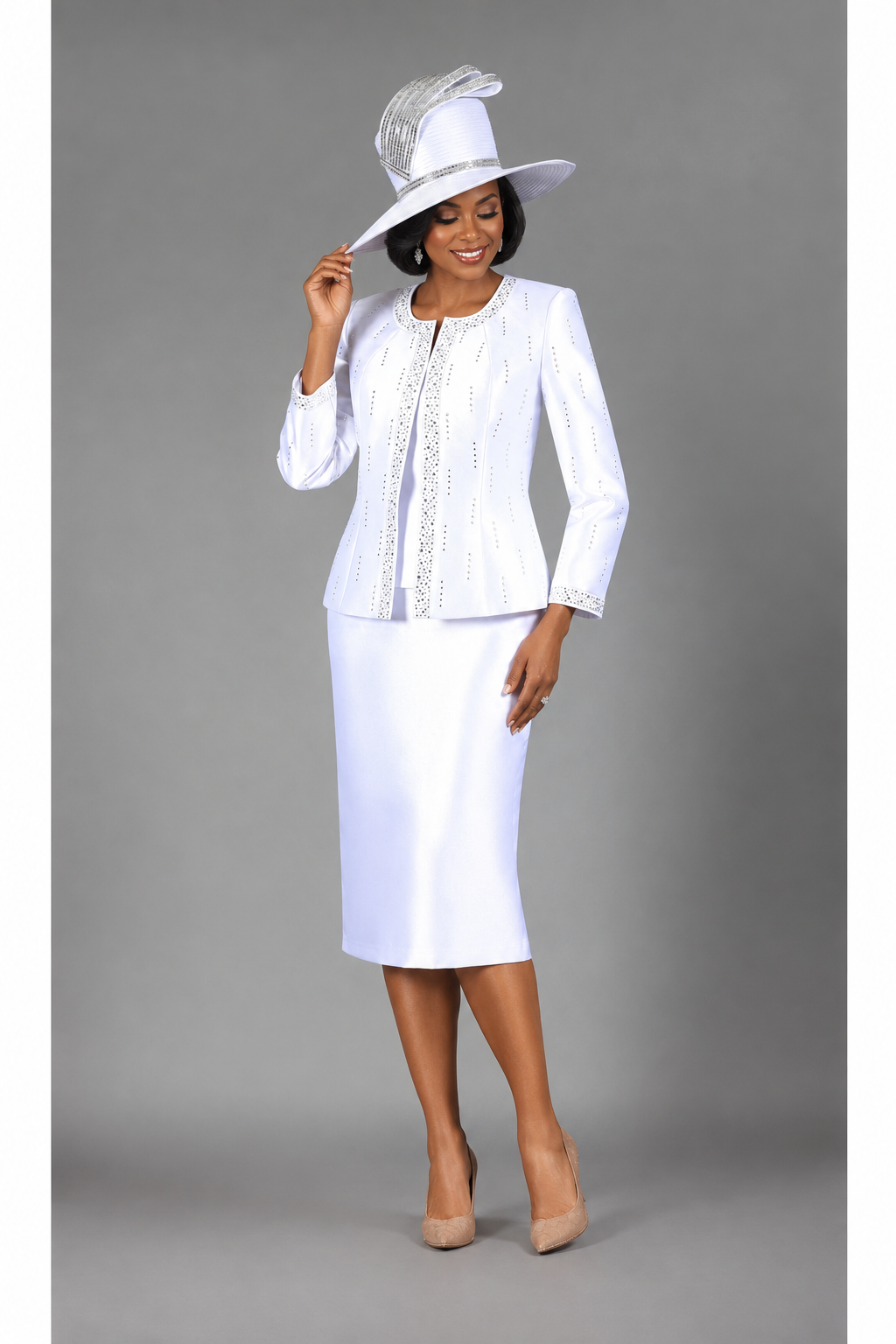 3pc Silky Twill Skt Suit w/ Meteoric Stones-Plus