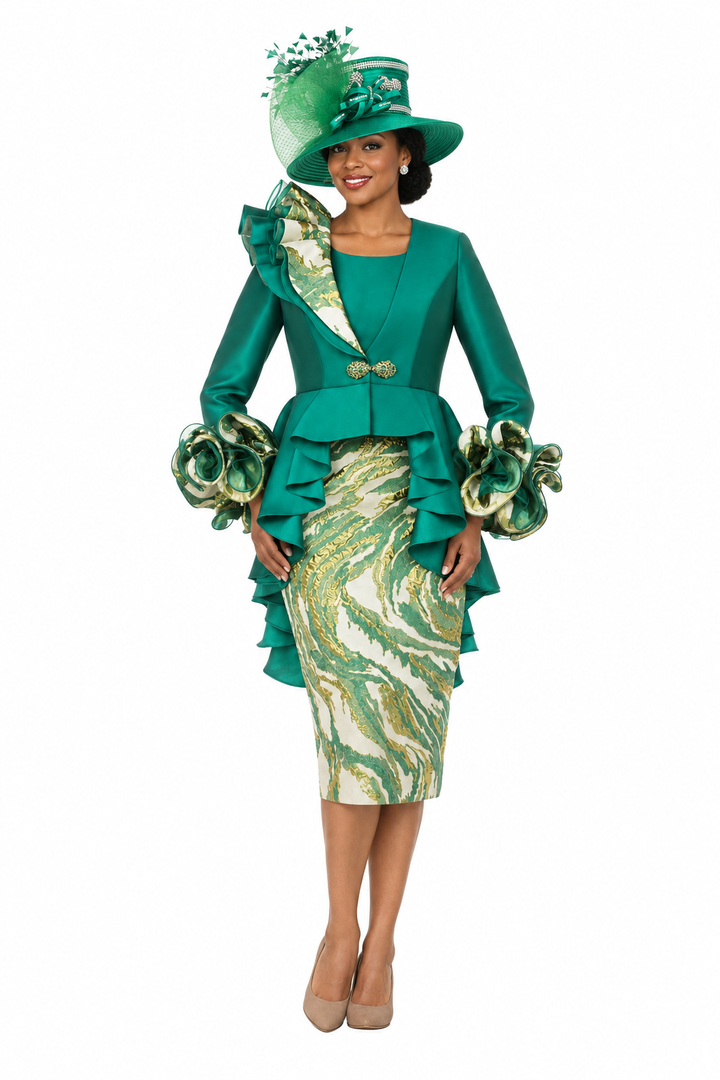 Regal Cascade 3pc Silky Twill&Brocade Suit-Plus
