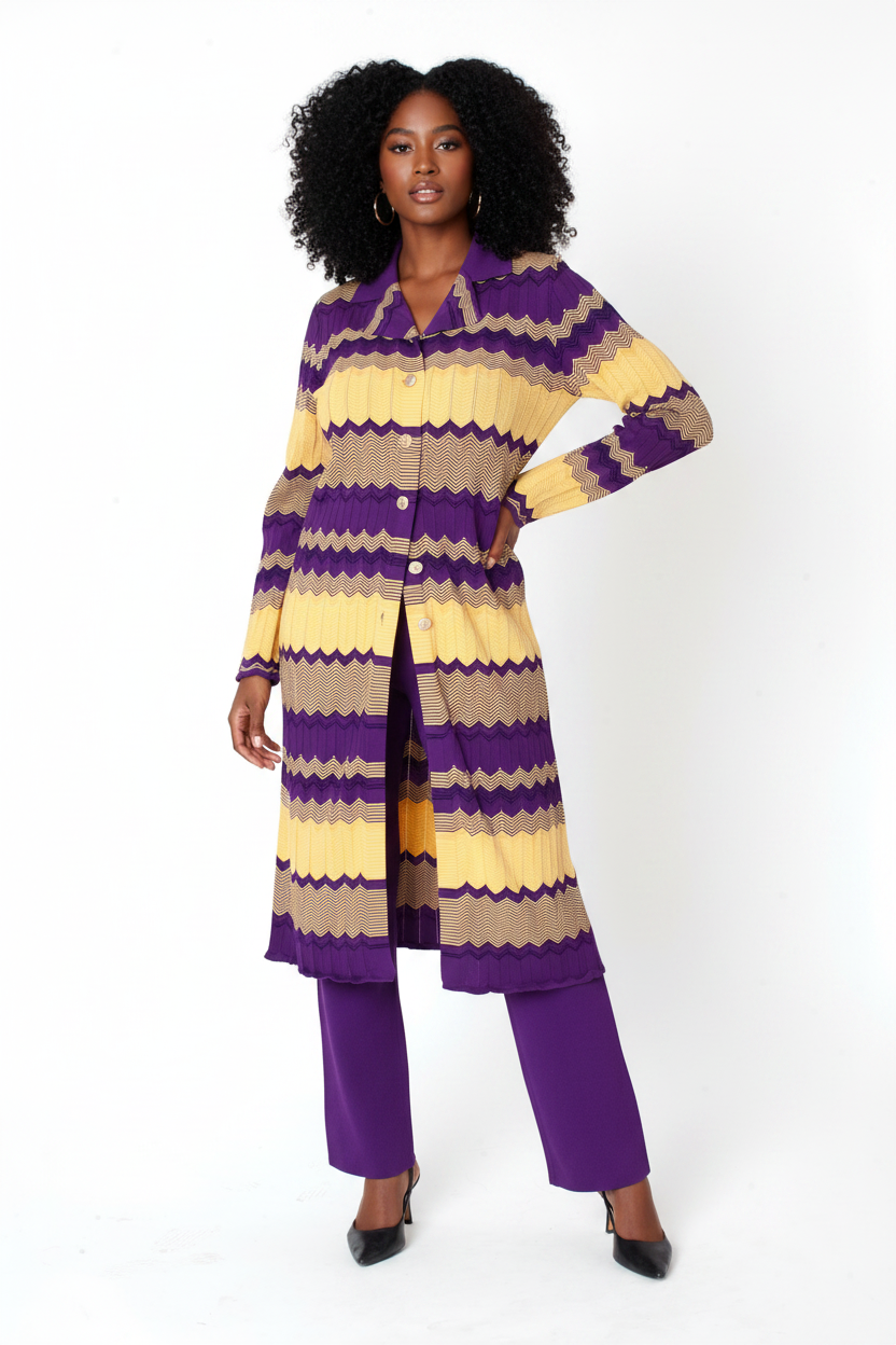 Striped Knit Duster Pant Set - Front