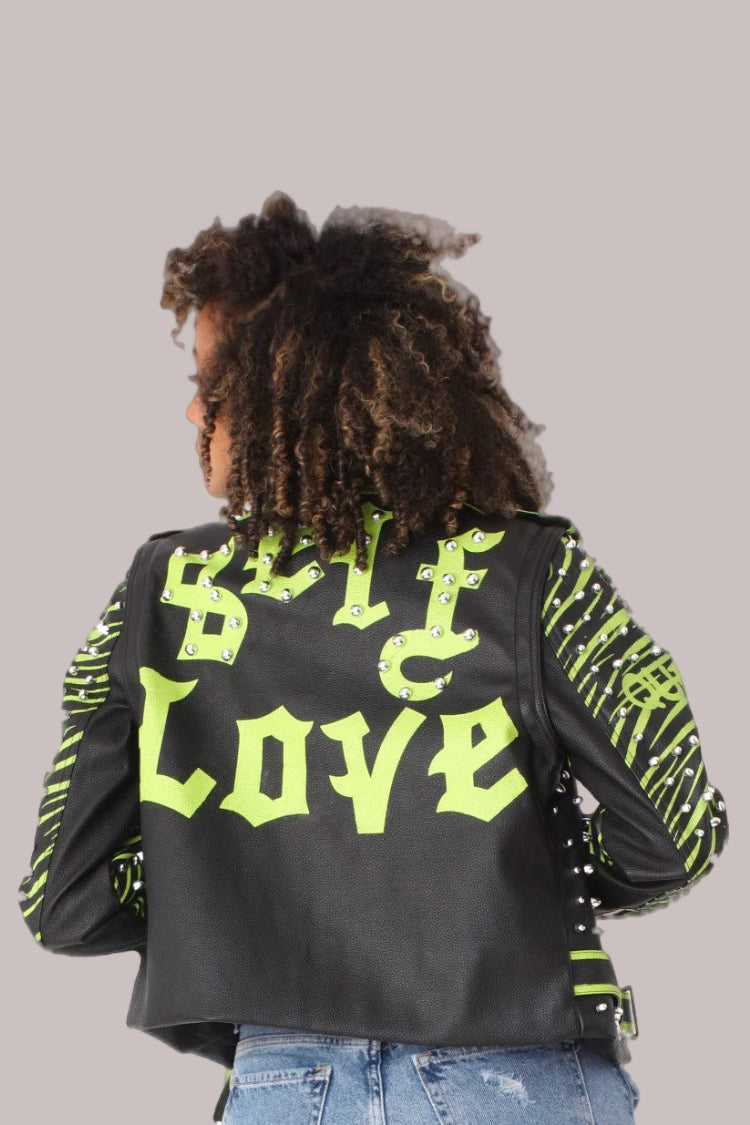 Studded Leather Jacket with Detachable Sleeves - 81989